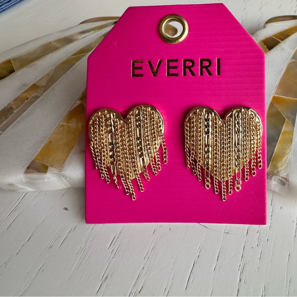 New! Verri Heart and Chain link Earrings Gold Tone
